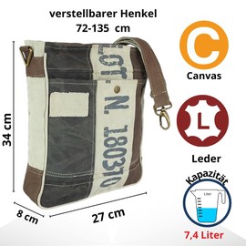 Sunsa Damen Umhängetasche. Vintage Tasche aus Canvas & Leder. Nachhaltige Crossover Bag in braun/beige/schwarz. Schultertasche für Sie/Ihn.27x34x8 cm