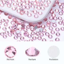 Meibite Pink Flatback Rhinestones, Glass Rhinestones for Nail Art and Craft, Glue Fix, Loose Crystal Gemstones(Pink, SS12, 1440pcs, 2.9-3.0mm)