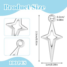 Mabor 100Pcs Silver Star Charms, Star Charms for Jewelry Making Small Metal Hollow Four-pointed Star Charms for DIY Craft Bracelet Earrings Necklace Pendant Aesthetic Charm Connectors