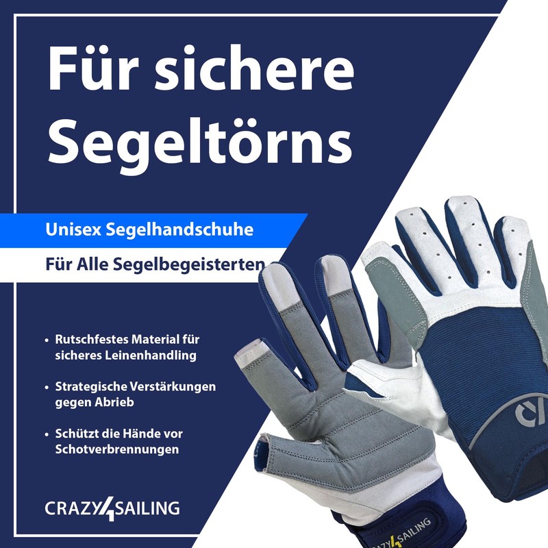 crazy4sailing Sailing Gloves Men & Women Cruising Navy L -