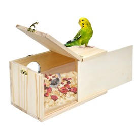 CooShou Parakeet Nesting Box Cockatiel Nesting Natural Pine Bird Nest Bird Breeding Box House Acrylic Transparent Bird Box with Detachable Wooden Board for Lovebirds Cockatiel Budgie Conure Parrot S