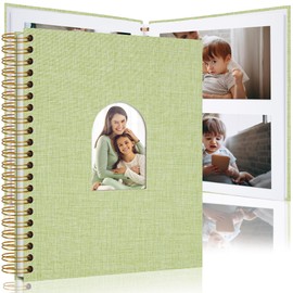 Scrapbook Photo Album Linen Cover, Hardcover Kraft White Pages Memory Book, for Travel Wedding Guest Book Christmas Baby Shower Grass Green 28 cm 20 Pages