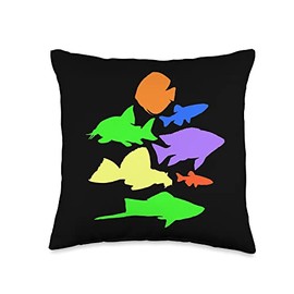 Aquarium Fish Tank Design Decor Pleco Plecostomus Tetras Cichlid Corydoras Catfish Fish Tank Throw Pillow, 16x16, Multicolor