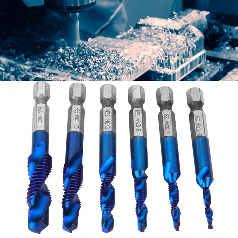 6PCS High Speed Steel 6.35mm Hex Shank Tap Drill Bit