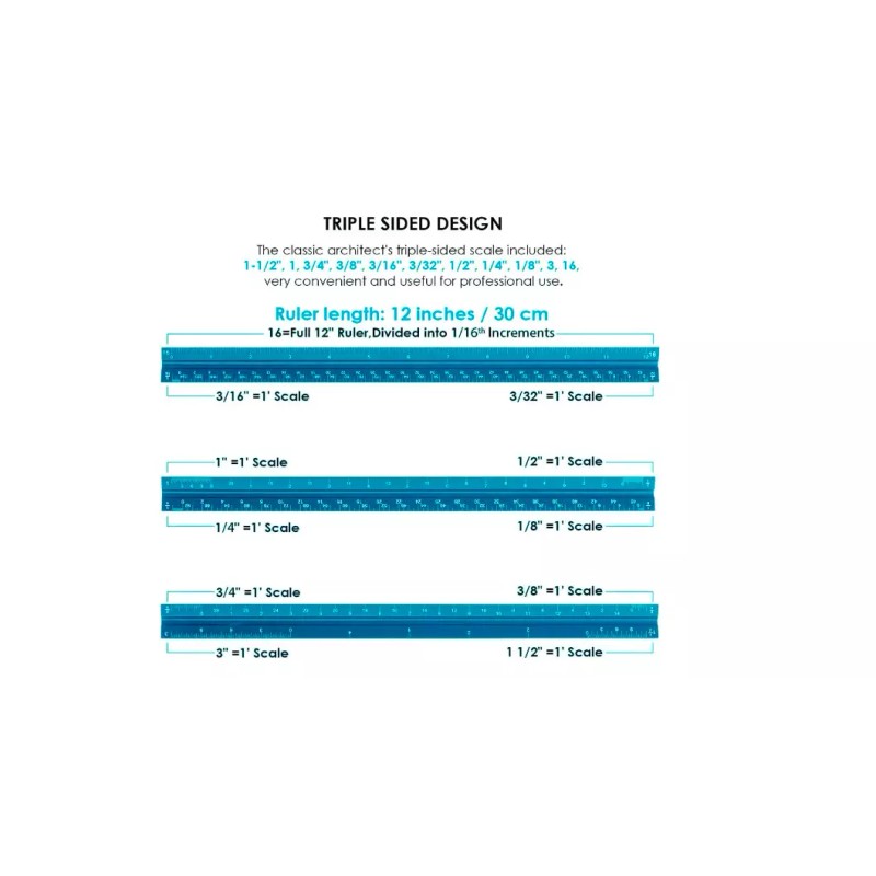 vic_space1 Architectural Drafting Scale Architect Ruler Triangular Blueprint Aluminum 12"
