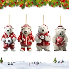 Polar Bear Pendants Christmas Tree Ornament, 4PCS Acrylic Polar Bear Hanging Pendant, Christmas Craft Pendant Hanging Decoration, Christmas Tree Topper Pendant Gift Backpack Car Hanging Accessories