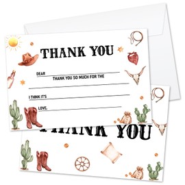 HONPHAX Kids Thank You Cards -Western Thank You Cards, Kids Thank You Cards Fill In The Blank, 4 x 6 Inch, Set of 20 Thank You Cards With Envelopes/gxka002
