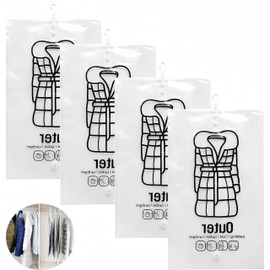 4 Pack Hanging Vacuum Storage Bags Space Saving Bags for Clothes, 67 x 110 cm, Vacuum Bags for Suits, Coats or Jackets, Closet Organizer and Storage, Blue