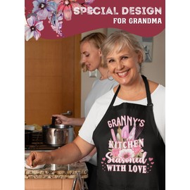 InnoBeta Grandma Apron with Pockets and Adjustable Neck Strap, Kitchen Cooking Cute Apron Gifts for Grandma on Mother's Day,Birthday,Christmas, Granny's Kitchen