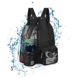 Bolsa de malla para natacion, mochila natacion, bolsa impermeable para natación, mochila deportiva con cordón, con compartimento húmedo y seco, para deportivo, fitness, natación y surf
