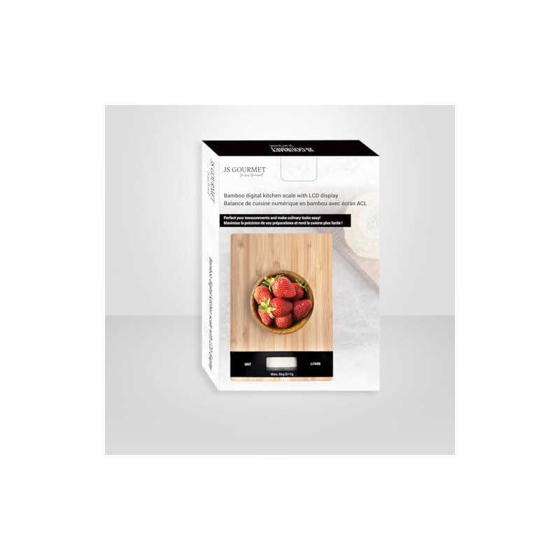 JS Gourmet Rectangular Wooden Bamboo Food Scale, High Precision Sensor