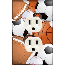 Kids Sports Decor Outlet Plug Cover Plate Soccer, Football, Baseball, Hockey Decorative Nursery Teen Toddler Room Bedroom Bathroom Playroom DIY Wall Decoration (Sports Outlet)