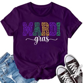 LBP Mardi Gras Shirt for Women Happy Mardi Gras Day T-Shirt Womens Fat Tuesday Party Tee Tops Purple