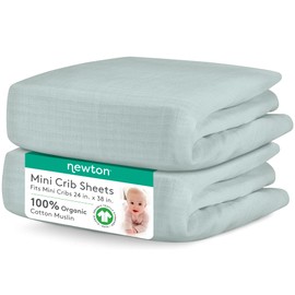 Newton Baby Mini Crib Fitted Sheets (2-Pack) | Organic Muslin Cotton, 100% Breathable & Soft Baby Sheets, Machine Washable Baby Mattress Sheets, Fits Any Mini Sized Crib 24" x 38", Sage