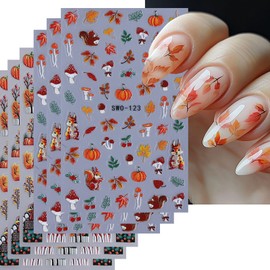 6 Sheets Cute Pumpkin Squirrel Maple Leaf Turkey Nail Art Stickers for Thanksgiving Day 3D Self-Adhesive Nail Decals Fall Nail Stickers Autumn Nails Decoration Holiday Nail Art Supplies for Women