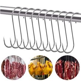Butcher Hooks, S Hooks, Pack of 10 Hooks, 4 x 17 cm Stainless Steel Metal Hooks, Smoking Hooks with Pointed End, Meat Hooks, S Hooks for Meat Smoking, Meat Processing, BBQ