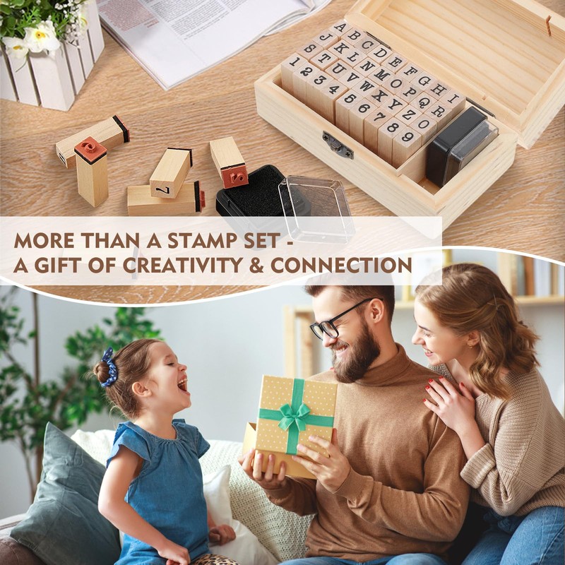 Letter Stamps 36 Pcs with Wooden Storage Box, Premium Alphabet
