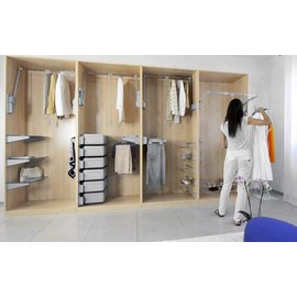 Wood Technology SuperLift Pull Down Closet Rod System, Grey, with Side-Mounted Multi-position Tensioners for Wardrobe Storage Made In Italy