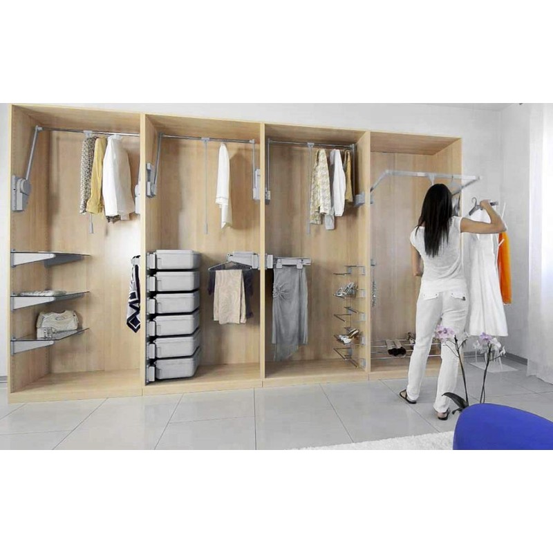 Wood Technology SuperLift Pull Down Closet Rod System, Grey, with