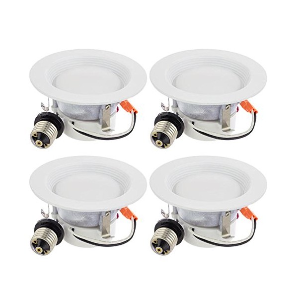 LEDwholesalers 4-Inch Recessed Dimmable 13W LED Downlight White Trim with 90 CRI, UL-Listed and Energy Star Certified (4-Pack), Warm White 2700K, 2214WW-27Kx4
