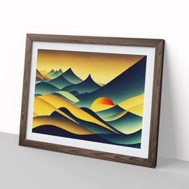 Futuristic Abstract Mountains H1022 Framed Print for Living Room Bedroom Home Office Décor, Wall Art Picture Ready to Hang, Walnut A4 Frame (34 x 25 cm)