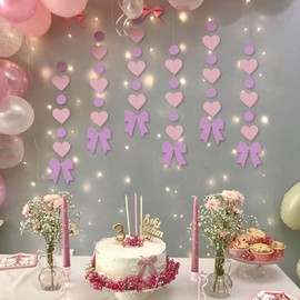 Polka Dot Bows Party Decorations Heart Ribbon Bow Hanging Garland Coquette Birthday Decorations for Bachelorette Baby Shower Tying The Knot Bridal Wedding