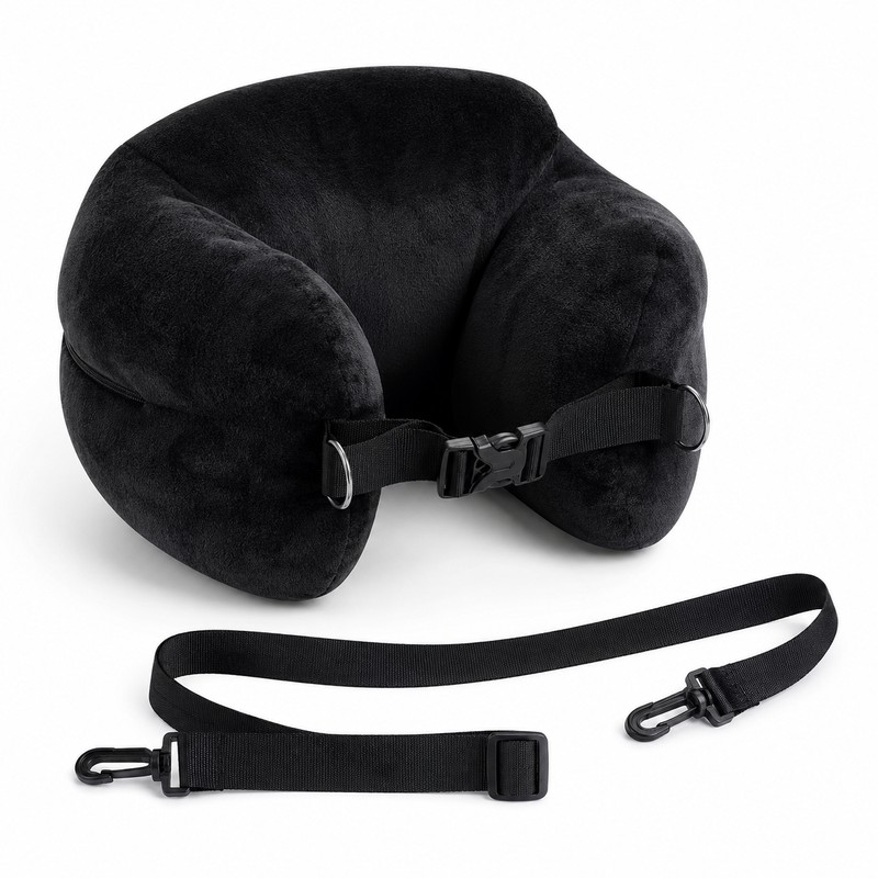 Stuffable Travel Pillowcase U-Shaped Neck Pillow with Adjustable Strap, Washable