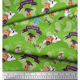 Soimoi Black Cotton Duck Fabric Peach & Blue Star Printed Fabric 1 Yard 42 Inch Wide