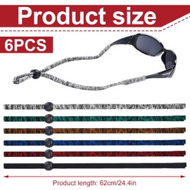 GNHG Pack of 6 Glasses Strap, Adjustable Glasses Chain, Sports Glasses Cord, Non-Slip Glasses Cord, Sports Glasses Strap with Good Sweat Absorption for Men and Women Sports