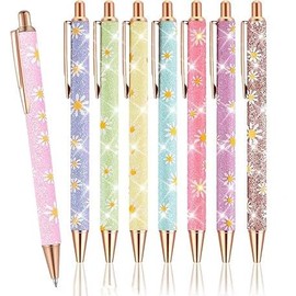 8Pcs Sparkly Ballpoint Pens Fancy Glitter Pens Daisy Flower Pen Print Pen,Sparkly Pen Glitter Ballpoint Pens,Floral Pens Pretty Flower Ballpoint Glitter Pens,Fancy Glitter Pen Metal Daisy Flower Pen