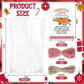 Watersay 24 Set 50 Pcs Christmas Potpourri Cellophane Bags Potpourri Gift Bags Stovetop Simmer Instruction Tags Holiday DIY Crafting Kit for Home Xmas Party Gift Decor(8 x 12 x 2.5 '',Stand up)