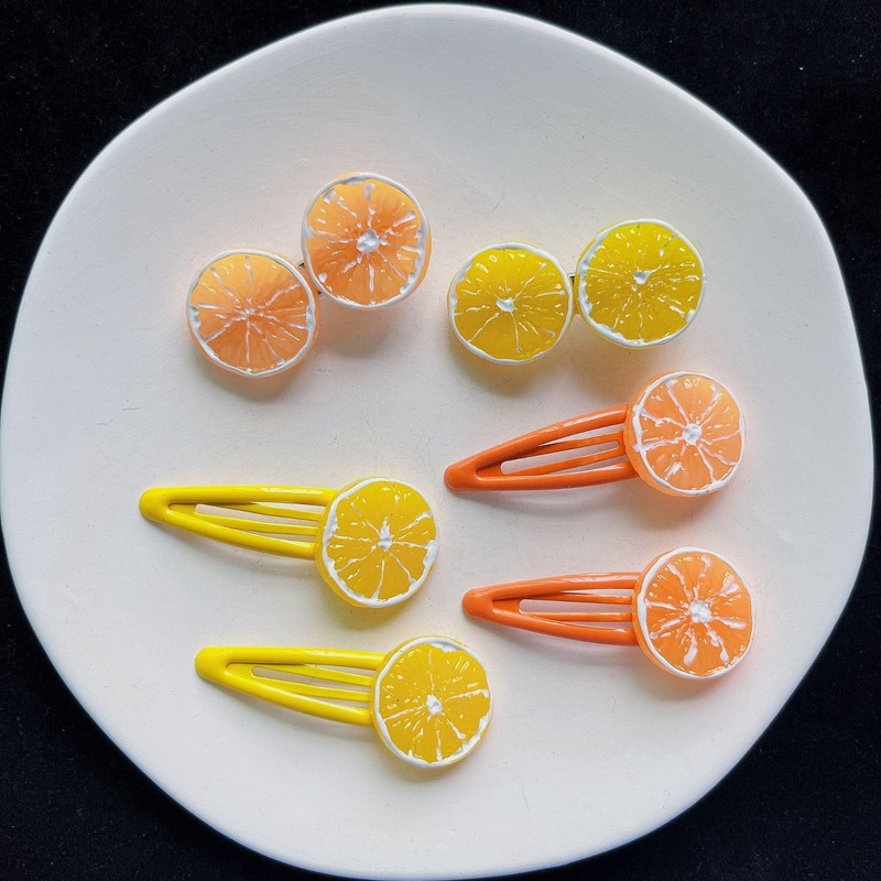 2Pcs Orange Slice Snap Hair Clips for Women Girls Bangs