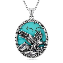 DOLIOX Genuine Turquoise Eagle Necklace for Women, Sterling Silver Boho Native American Western Pendant Jewelry Birthdays Gift