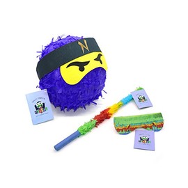Nislai® Ninja Pinata Set, Ideal for Ninja Party, Pinata Gift, Pinata Birthday, Includes Stick and Eye Mask, Choice of Colours: Green, Black, Blue, Red (Red)