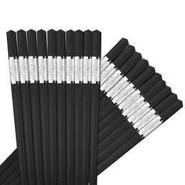 10 Pairs Premium Fiberglass Chopsticks for Asian Dishes Sushi Ramen, Reusable Chopstick Gift Set Dishwasher Safe, Japanese Chinese Non-Slip Chop Sticks Black and Silver Color, 9.4-Inch Length