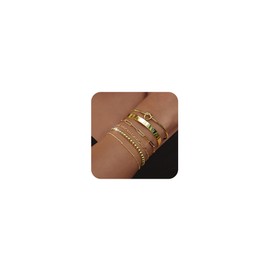 Yimofy Gold Bracelets for Women 14K Gold Plated Layered Bracelets Dainty Stackable Wrist Chain Layering Bracelet Set for Women (6-Layer Set B Gold)