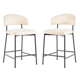 Walker Edison Modern Curved Back Counter Stool Filled Foam, Set of 2, Ivory