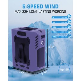 Quiwun Portable Waist Fan Clip On, 8000mAh Battery Rechargeable Fan with 5 Speeds & Flashlight,12500RPM Cooling Personal Neck Fan for Hiking Jobsite Farms Champing Travel (Purple)