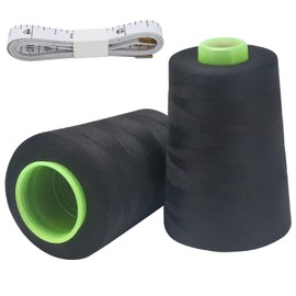FOGAWA 2 Spools 5000 Yards Overlocking Sewing Machine Polyester Thread Sewing Thread Overlocker Thread 40S/2 Black Sewing Thread Cones with Measuring Tape for Hand and Machine Sewing Crafts