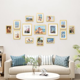 Vittanly 15 Pack Picture Frames Collage Wall Decor for Mounting or Tabletop Display, Gallery Frame Set for Family, Multi Sizes Including 3pcs 8x10, 6pcs 5x7, 6pcs 4x6, Gold