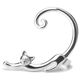 Gold Silver Plated Cat Post Earring with Ear Cuff Vintage Punk Long Cat Tail Around Ear Earrings Rock Cartoon Animals Pet Cat Stud Earring for Women Girls Party Accessories Jewelry, Metal, alloy