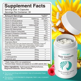 Lazpowfi Hair Growth Products, Biotin 10000mcg, 30-in-1 with Vitamin A, B3, C, D, E, Calcium, Hair Growth Supplement, Supports Hair & Nails Natural Growth Vitamins, for Women & Men - 30 Servings
