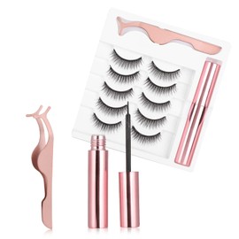 Magnetic Eyeliner and Eyelash Kit, 5 Pairs of False Eyelashes with Natural Look, No Glue Required, Daily Eyelash Extension Set