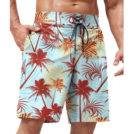 ERECT PEAK Men's Swimming Trunk Holiday Beach Short Leaf Long Stretch Graphic Hawaiian Swim Trunk Blue XXL