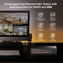 MokerLink 8 Port PoE Switch with 2 Gigabit Uplink, 802.3af/at PoE+ 100Mbps, 120W Built-in Power, Extend to 250Meter, Metal Plug & Play