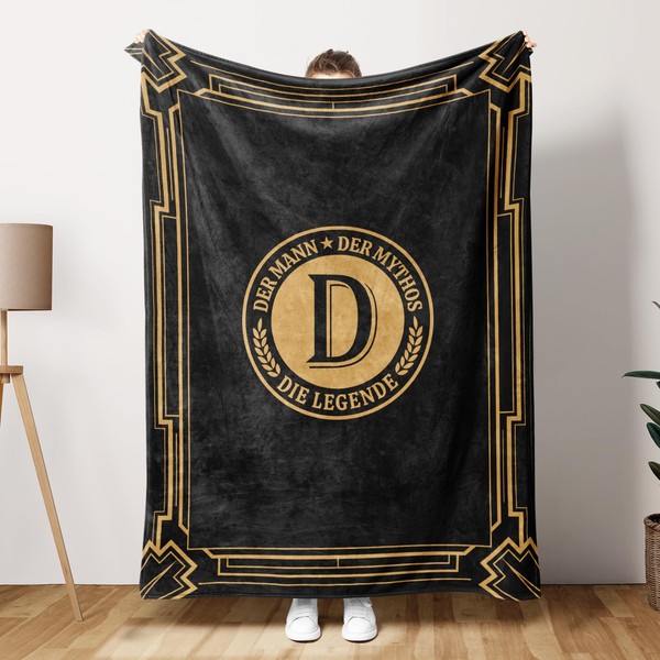 GoMelley Cuddly Blanket Gifts for Men, Letter Pattern (D)