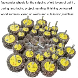 Tonmp 44 Pack 7 Size 80 Grit 1/4 Abrasive Flap Wheel Sander Set Aluminum Oxide Flap