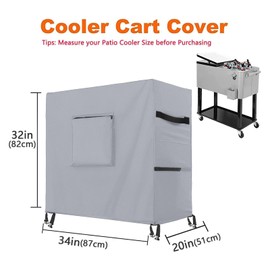 Kovshuiwe Waterproof 80 Qt Rolling Cooler Cart Cover Outdoor Beverage Cart Patio Ice Chest Protective Covers Fits Most Patio Ice Chest Party Cooler Upto 34''L x 20''W x 32''H, Gray