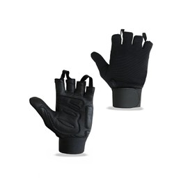 Leather Palm Wheelchair Gloves, Half Fingers with Full Thumb Disability, Mobility Gloves for Men and Women (Medium, Black)
