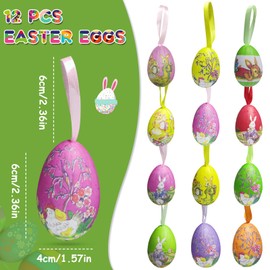 IHCEMIH Easter Egg, 12Pcs Easter Hanging Eggs Decorations Spring Tree Ornaments Colorful Foam Crafts Easter Home Party Decor Gifts For Kids